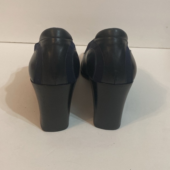 DONALD PLINER 7 M BLACK SLIP ON HEELS ELASTIC FABRIC W/ LEATHER - Picture 6 of 15